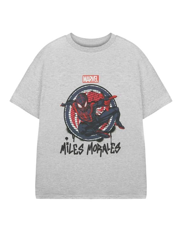Marvel Spider-Man Boys Grey Miles Jump Short Sleeved T-Shirt