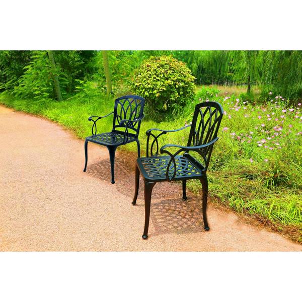 Homeology POSITANO 2-Large Garden and Patio Bistro Chairs with Armrests in Cast Aluminium Black