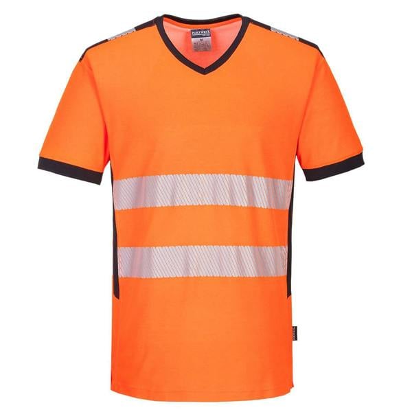 PW3 Hi-Vis V-Neck Mesh Insert T-Shirt S/S Portwest