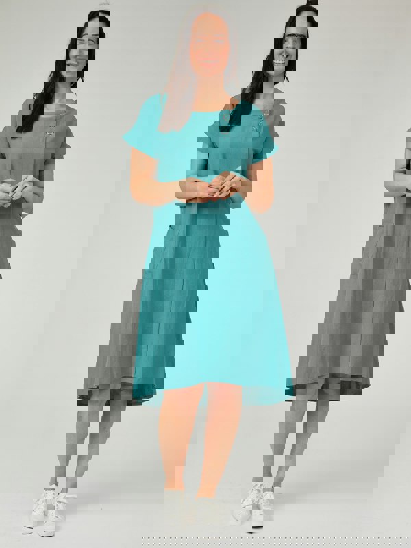 PennyPlain Cap Sleeve Linen Dress - Sea Green