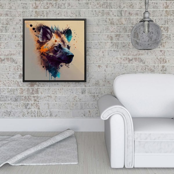 Warren Reed Hyena Face Splash Art Light Background Framed Canvas