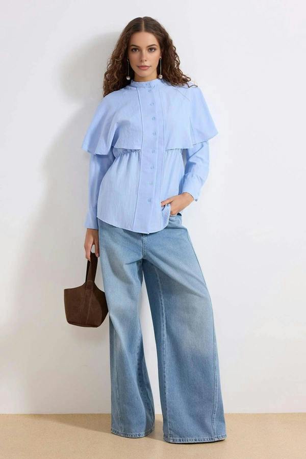 WOVCOR Cotton Fabric Cape Detail Woven Shirt