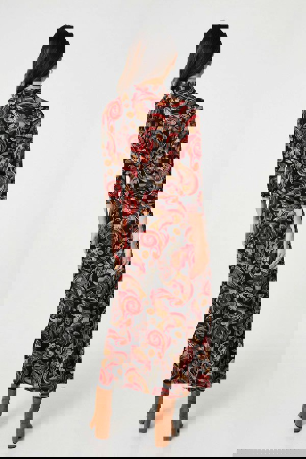 Red | Abstract 3/4 Sleeve Maxi Shift Dress
