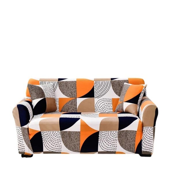 Anyhouz Anyseat 3 Seater Sofa Cover Orange Geometric Style and Protection For Living Room Sofa Chair Elastic Stretchable Slipcover