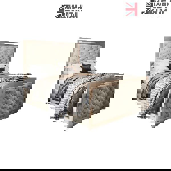 Casa Magna Maddison Upholstered Soft Velvet Metal Bed Frame - Cream