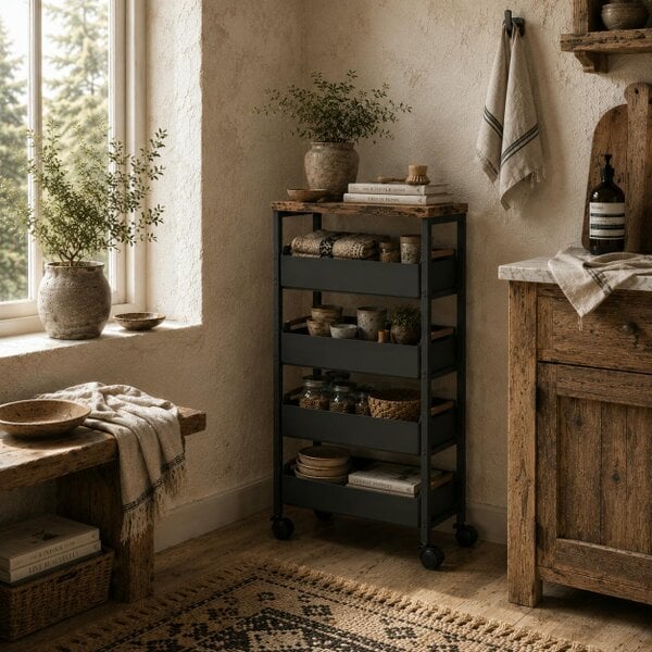 Wyld Haus Coli Metal Black 5 Tier Storage Trolley On Wheels