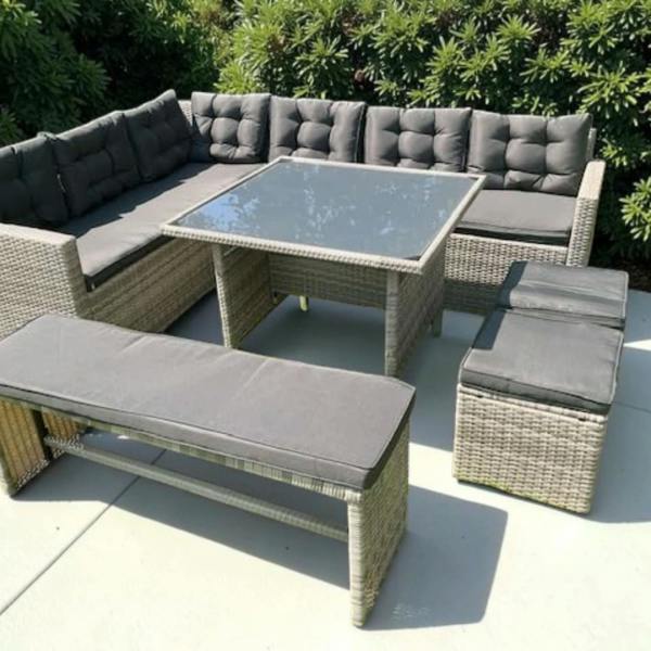 The Garden Marketplace Norfolk Rattan Weave Luxury Garden 10 seater Corner Set Complete With Cushions
