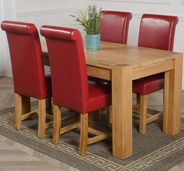 That's Furniture Kuba Medium Oak Dining Table with Washington Leather Chairs