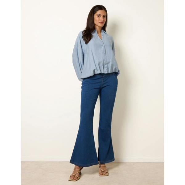 Blue Vanilla Flared Cross Over Waistband Jeans