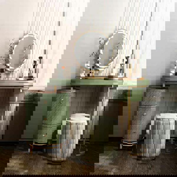 Tandy Dressing Table With LED Mirror, Green & White,  Makeup Vanity