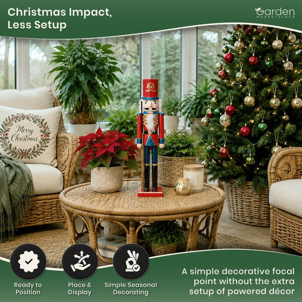 Large 50cm Christmas Nutcracker Figure in Red Coat & Red Hat, Traditional Indoor Festive Decoration, 3 Styles Available