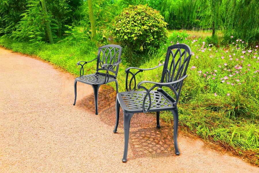 Centurion Supports Positano 2-Large Garden and Patio Chairs with Armrests in Cast Aluminium Grey