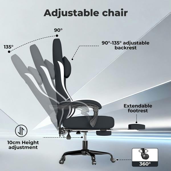 Levede Office Desk Chair Fabric Gaming Recliner Adjustable Height Swivel Black