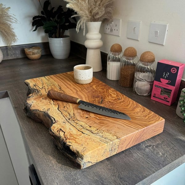 Giraffes & Craftz RARE Live Edge Ash Chopping Board - Unique Large Spalted Ash Cutting Board