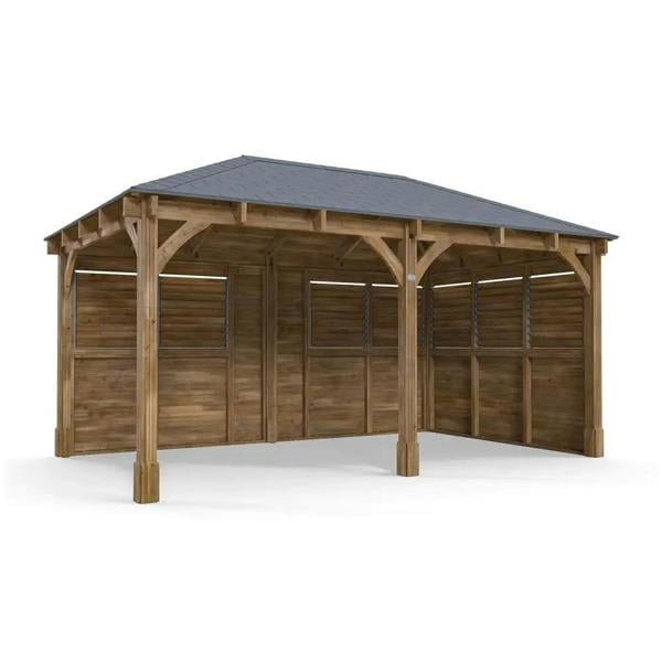 Dunster House Wooden Gazebo Kit Louvre Wall  5m x 3m with Roof Shingles Leviathan
