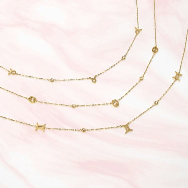Say It With Taurus Necklace with CZ Stones - Yellow Gold Plated