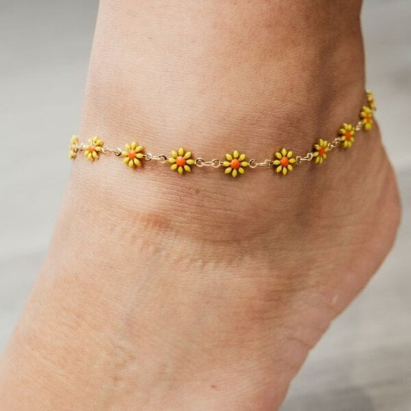 The Colourful Aura Multicolour Sun Flower Summer Indie Boho Daisy Floral Charms Payal Anklet