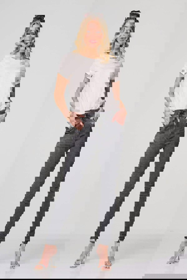 Dark Grey | Plain Skinny Tie Waist Trousers