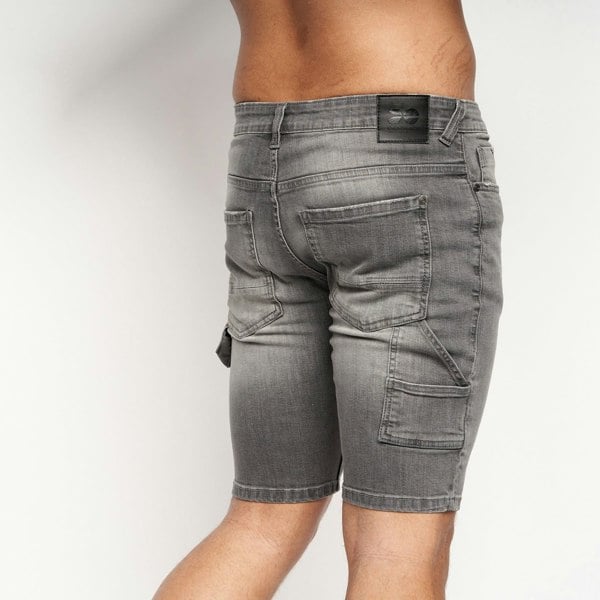 Crosshatch Carpenter Denim Shorts Light Grey Wash