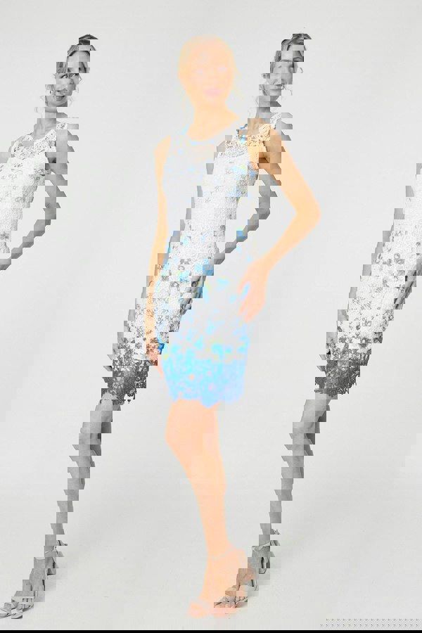 White | Floral Lace Sleeveless Bodycon Mini Dress
