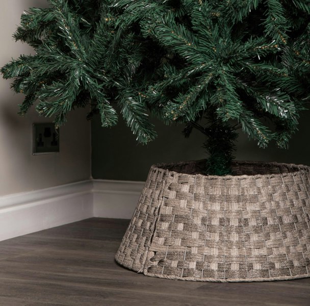 Samuel Alexander 40/58cm Samuel Alexander Medium KD Plastic Wicker Rattan Woven Christmas Tree Skirt in Grey