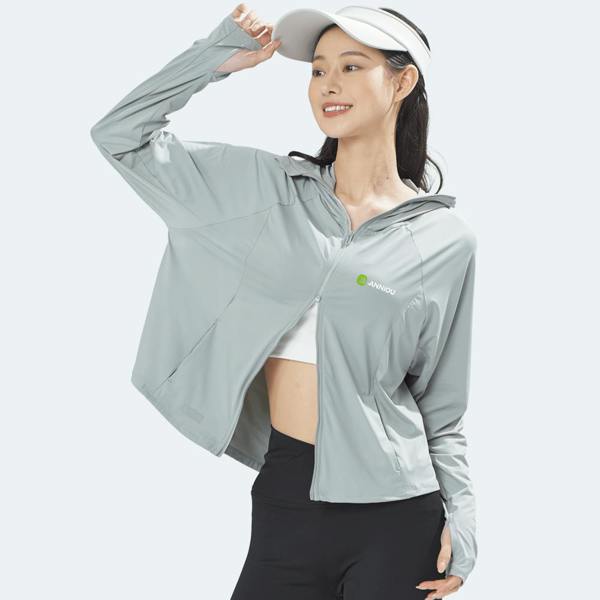 Anniou Hooded Cropped Sun Protection Jacket - Grey