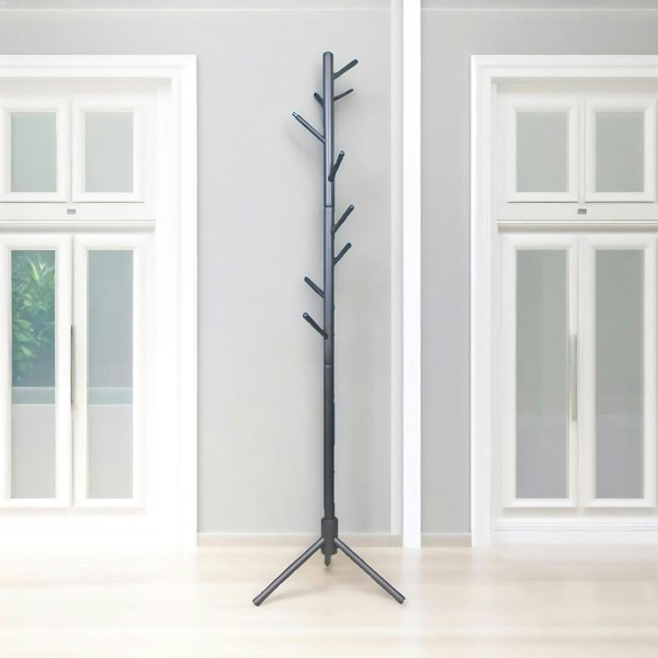 Rafaelo Mobilia Wooden Adjustable Coat Stand With 8 Hooks Black