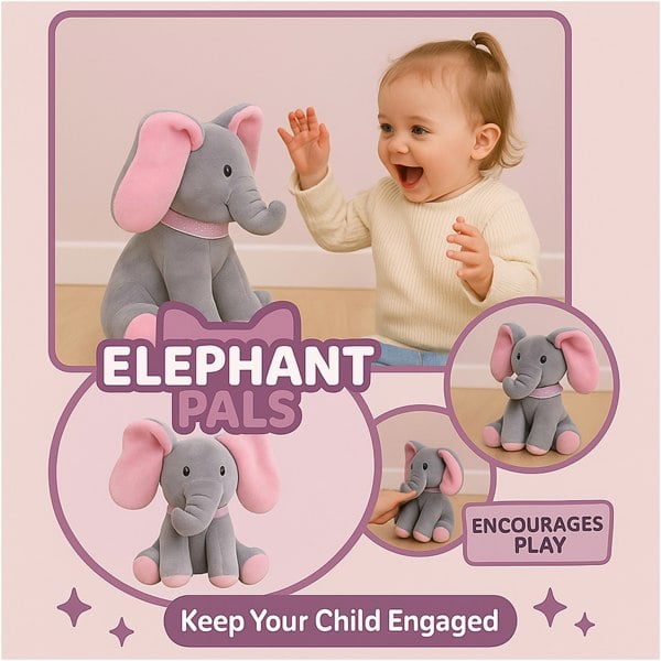 Dragodirect Interactive Musical Elephant Plush 30cm Peek-A-Boo Stuffed Toy for Kids