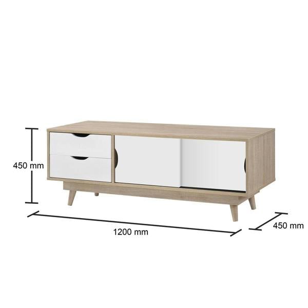 Timber Art Design Alford Scandinavian TV Unit Stand 120cm Media Cabinet +2 Drawers