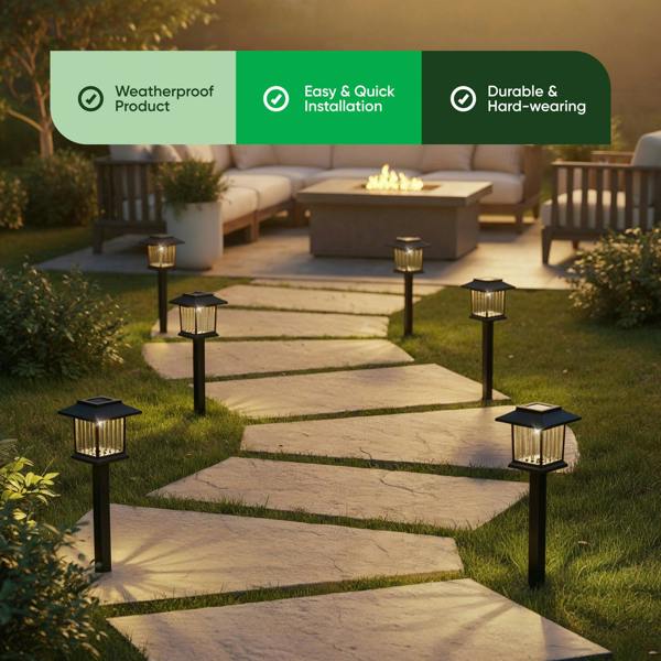 Gardenwize Pack of 6 Illuminated Solar Path Stake Lights – Warm White LED Garden Lights