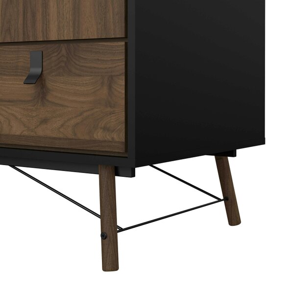 Wyld Haus Juno Black and Walnut Wood Wardrobe 3 Doors 3 Drawers