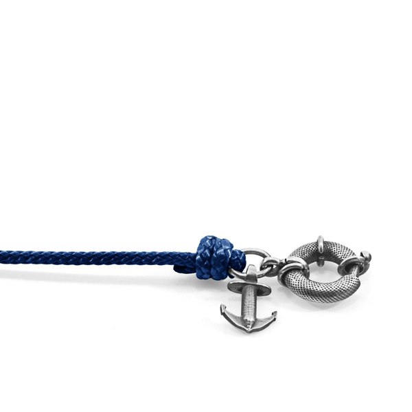 Navy Blue Clyde Anchor Silver and Rope Bracelet