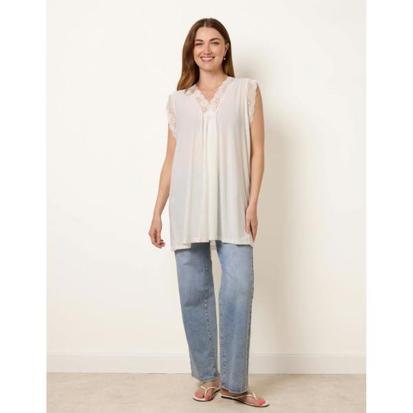 Blue Vanilla V Lace Trim Top