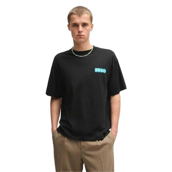Hugo Mens Duwood Back Print Cotton Regular T-Shirt - Black - 