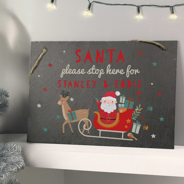 Personalised Memento Company Personalised Santa Stop Here Slate Sign