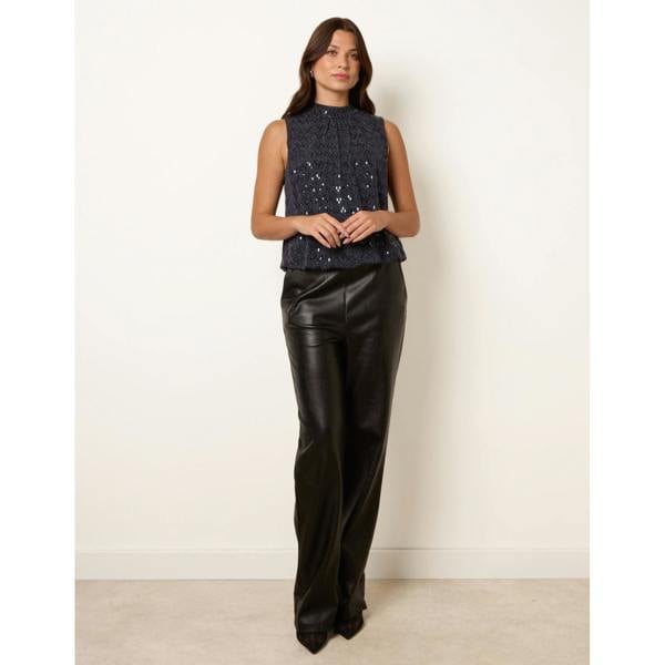Blue Vanilla High Neck Metallic Puff Ball Blouse