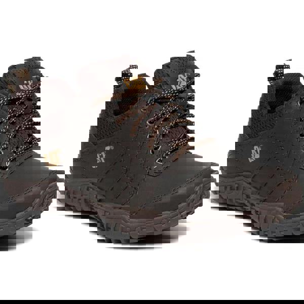 Caterpillar Instruct Mens Lace Up Casual Leather Trainer Shoes, brown athletic footwear with cushioned collar and durable rubber sole.