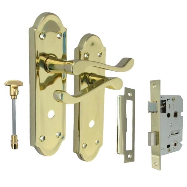 EDH Door Hardware Brass Door Handles - Askworth Internal Door Handles with Bathroom Sash Lock