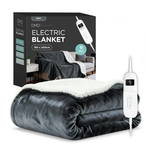 DMD Collective Heated Electric Blanket - Sherpa Fleece, Auto-Off, 9 Heat Levels - 180cm x 200cm - Gray