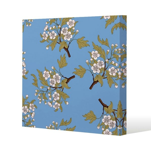 Benjamin Tate Design Orchid Branches on Blue Slim Style Canvas Print  40x40cm , 15mm Slim Real wood.