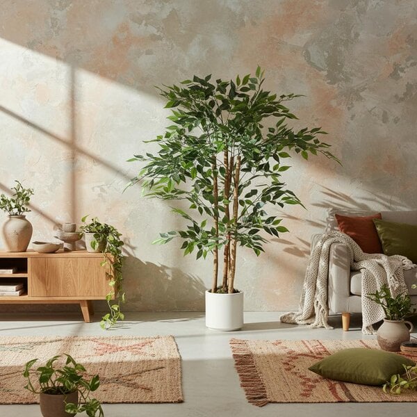 Wyld Haus Rokalo Artificial Ficus Style Tree With Solid Trunk Detail In Pot 120cm Green