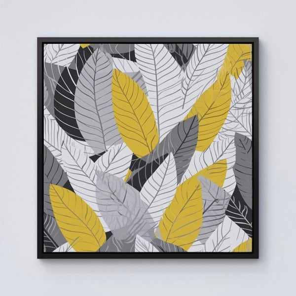 Warren Reed Yellow Grey Feather Leaves Framed Canvas