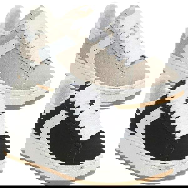 Rocket Dog Board Womens Casual Lace Up Skate Court Shoes Trainers, pair of beige and black sneakers with white laces and accents.