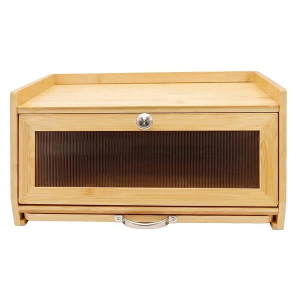 Maison des Cadeaux Bamboo Bread Box with Slide-Out Chopping Board