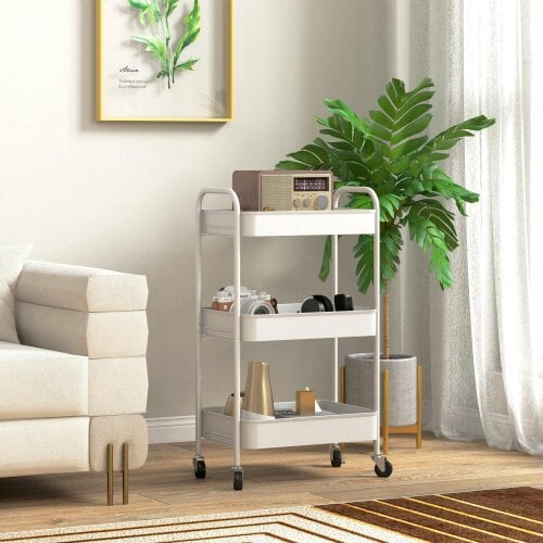Wyld Haus Suka Metal White 3 Tier Steel Storage Trolley