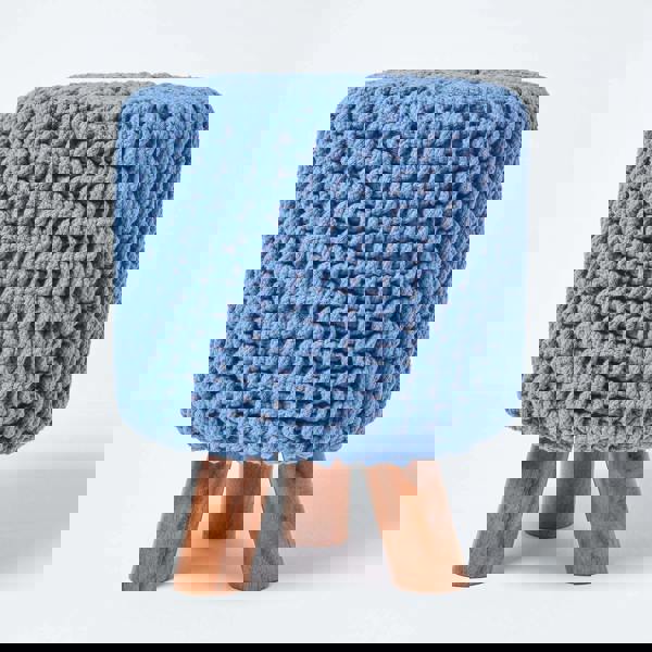 HOMESCAPES Tall Cotton Knitted Footstool on Legs