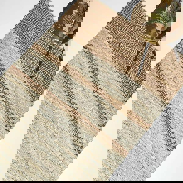 HOMESCAPES Recycled Leather Handwoven Stripe Rug