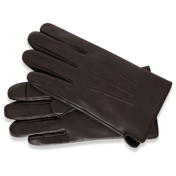 Image displays the brown leather gloves from Barneys Originals against a white background. You'll notice a stitched tab on the index feature which has been added to allow touch screen compatibility.