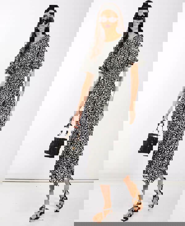 Black Animal Midi Dress