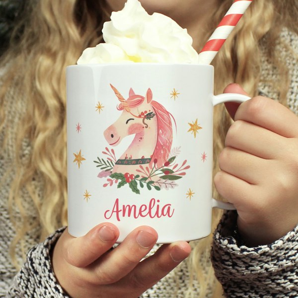 Personalised Memento Company Personalised Unicorn Christmas Plastic Mug